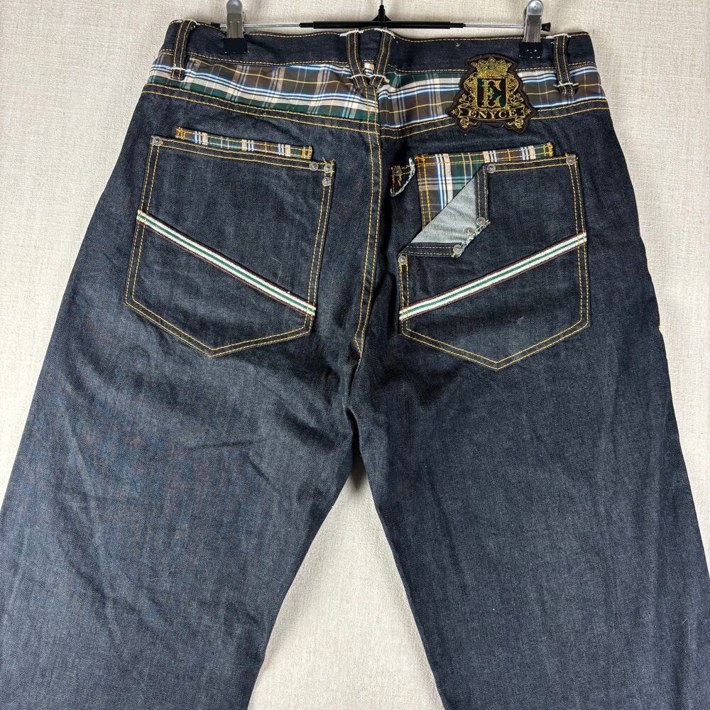 ENYCE Y2K Flannel Plaid Jeans NWT Dark Wash Sz 34 Skater Denim